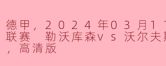 德甲，2024年03月11日 德甲联赛 勒沃库森vs沃尔夫斯堡，正赛，高清版